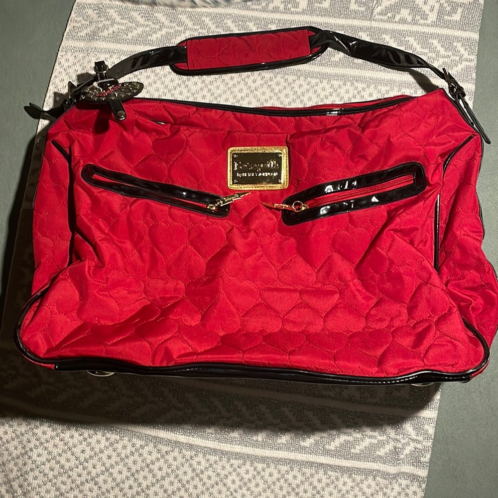 Betseyville Betsey Johnson Quilted Red Carry On Travel Plane Night Bag Duffle
